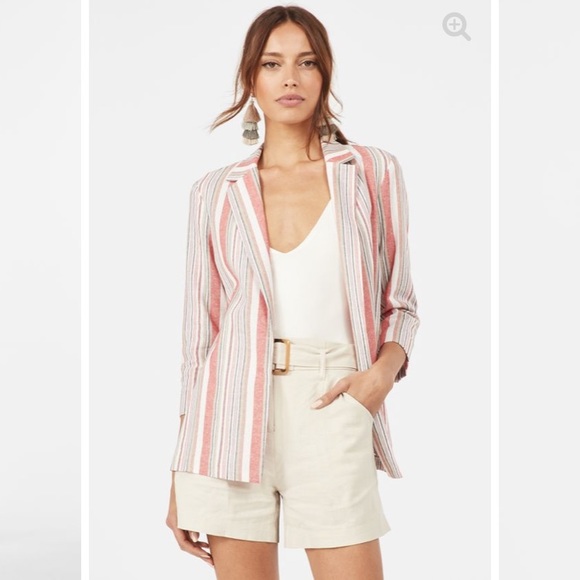 Jackets & Blazers - NWT Striped Linen Blazer Jacket Pink and White